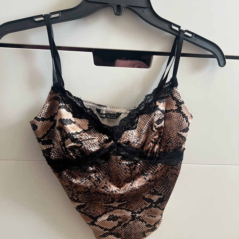 SHEIN Snake Print Top with Lace Detail